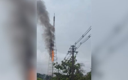Campo Grande: Torre de transmissão da TV MS Record pega fogo