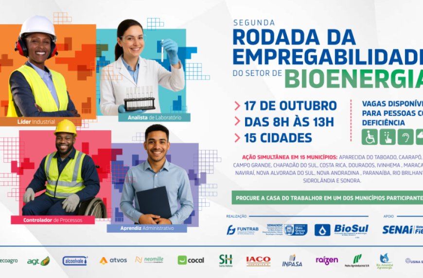 Bioenergia: rodada de empregabilidade oferece mais de 630 vagas em 15 municípios de MS