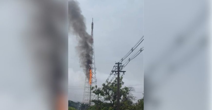 Campo Grande: Torre de transmissão da TV MS Record pega fogo