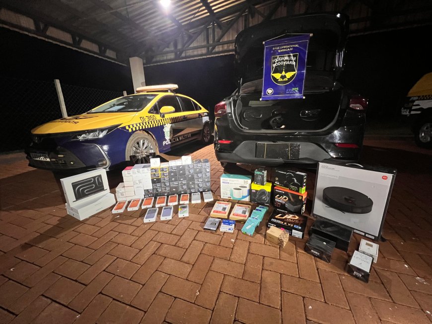 Maracaju: BPMRv apreende eletrônicos e perfumaria contrabandeados durante fiscalização