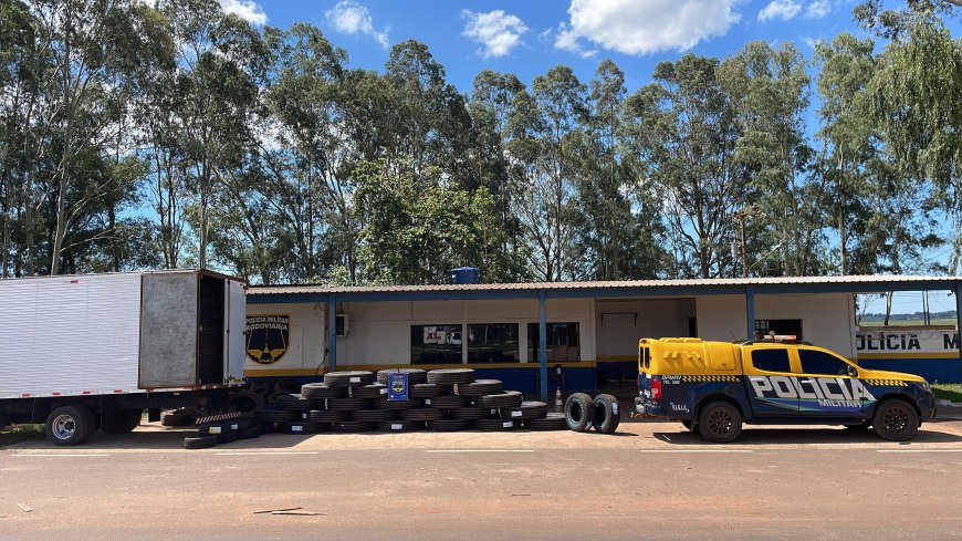 Aquidabã/Ponta Porã: BPMRv apreende carga irregular de pneus durante fiscalização