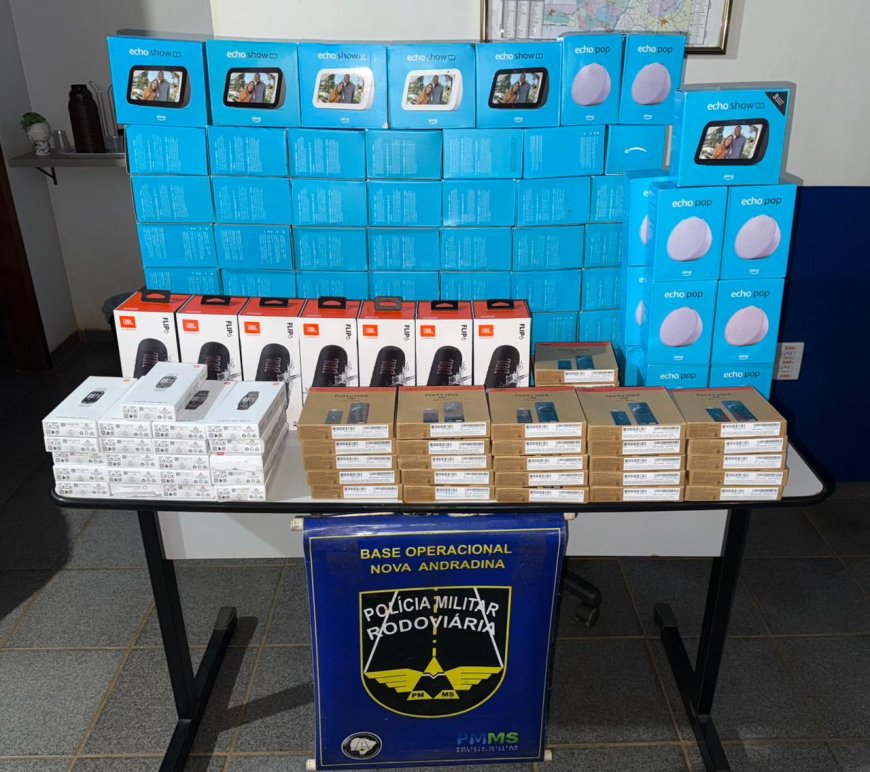 BPMRv apreende eletrônicos irregulares durante fiscalização em ônibus interestadual em Nova Andradina