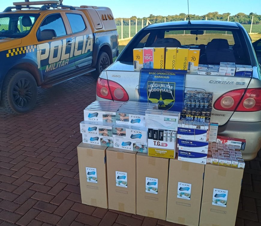 BPMRv apreende cigarros, celulares e grande quantidade de medicamentos irregulares na MS-162