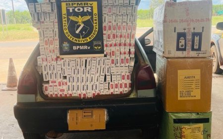 BPMRv apreende cigarros e mercadorias estrangeiras durante fiscalização na MS-164