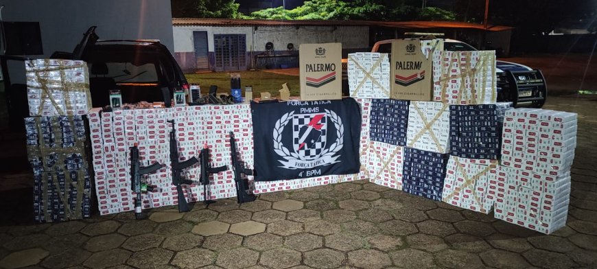 Força Tática do 4º BPM intercepta carga de cigarros e armamentos de airsoft após perseguição na fronteira