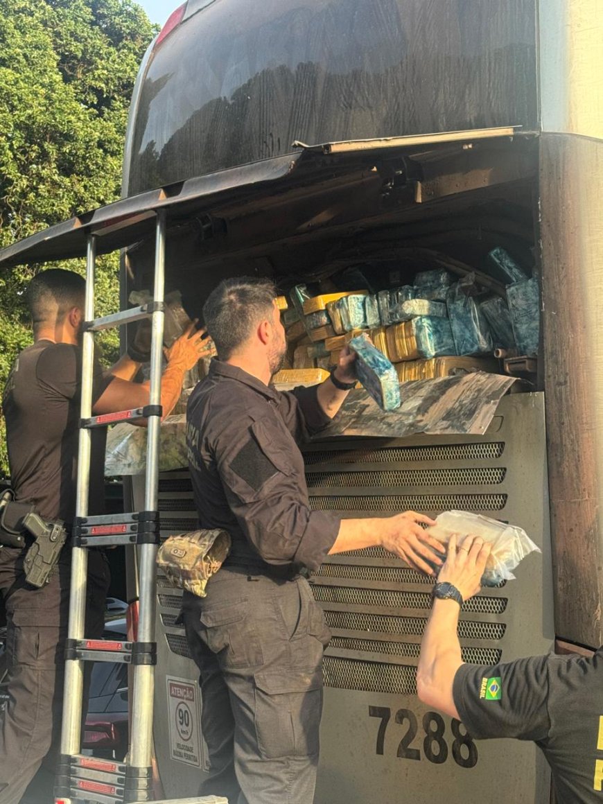 Carga milionária: PF apreende 745 kg de cocaína em ônibus pirata e prende dois em Campo Grande