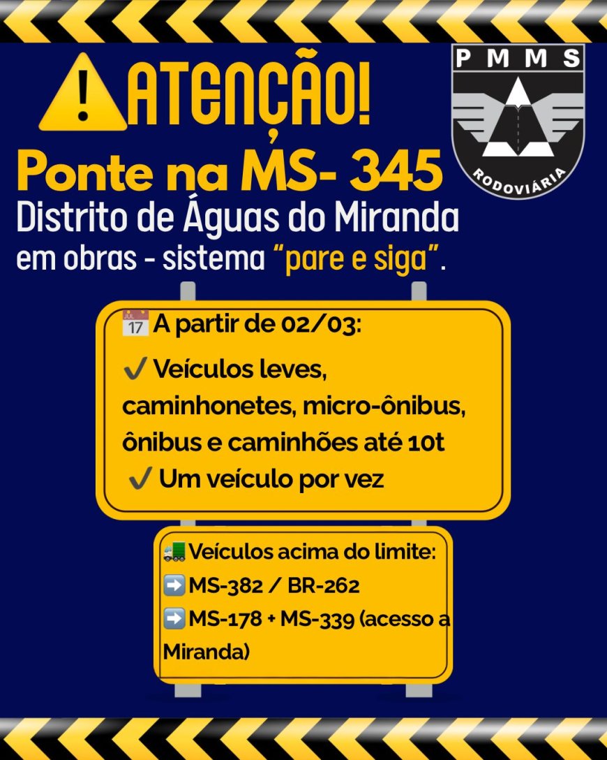 Ponte na MS-345 passa por recuperação e terá restrição de tráfego