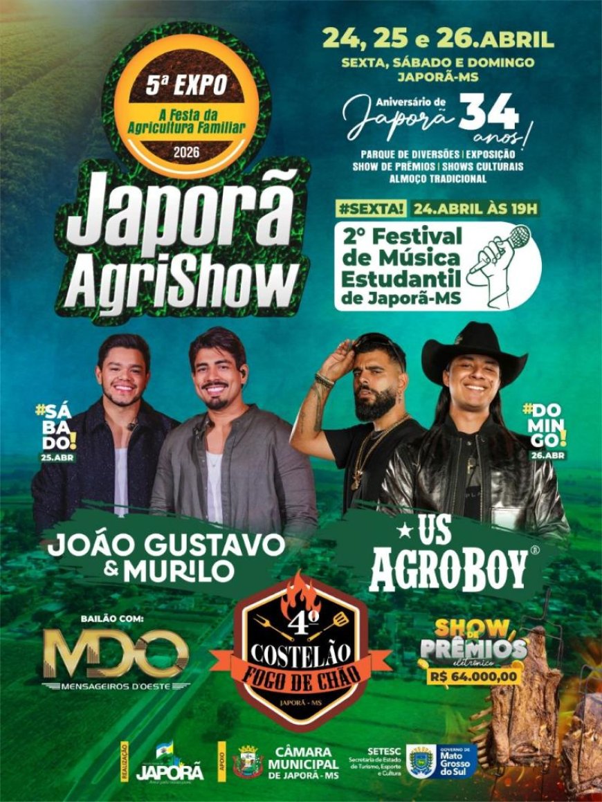 Evento: JAPORÃ vai sortear R$ 64 mil em dinheiro na festa dos 34 anos da cidade