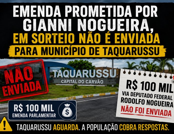Nota de repúdio: Câmara de Taquarussu cobra emenda de R$ 100 mil prometida para a saúde