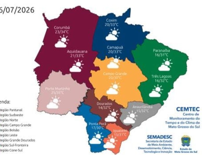 Quinta-feira de tempo firme em Mato Grosso do Sul