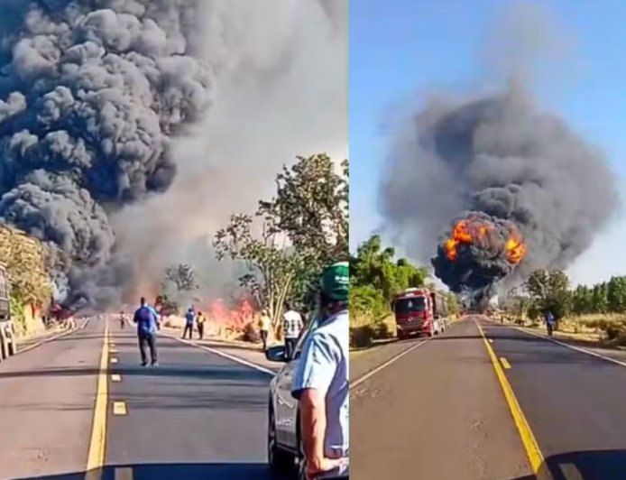 4 mortes: Acidente entre carretas causa explosão e deixa 4 mortos na BR-163 em Bandeirantes