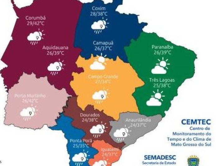 Alerta: MS terá calor de até 42°C e risco de tempestades com ventos acima de 80 km/h