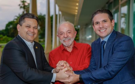 Davi Alcolumbre e Hugo Motta visitam presidente Lula